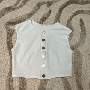 Zara White Sleeveless Crop Top with Button Detail